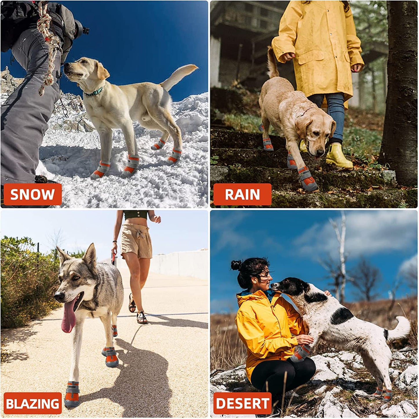 Dog Boots Breathable Dog Shoes for Small Medium Large Dogs, Anti-Slip Puppy Booties Paw Protector with Reflective Straps 4Pcs, Oragnge