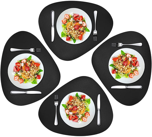 Cozy Life Modern Placemats Set of 4/6/8, Round Leather Placemats for Kitchen Dining Table, Heat Resist Easy to Clean Oval placemats(Black)