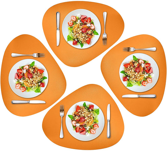 Cozy Life Modern Placemats Set of 4/6/8, Round Leather Placemats for Kitchen Dining Table, Heat Resist Easy to Clean Oval placemats(Orange)