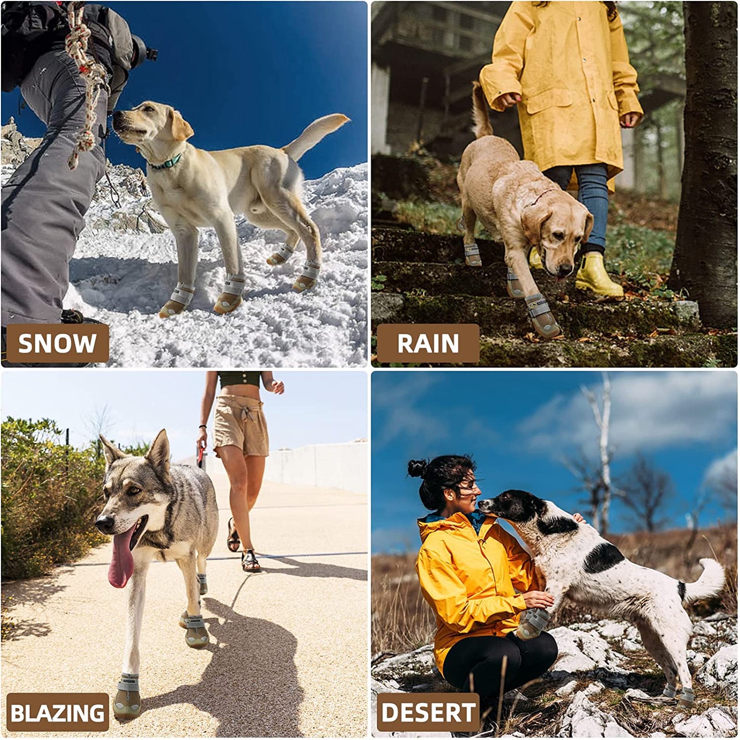 Dog Boots Breathable Dog Shoes for Small Medium Large Dogs, Anti-Slip Puppy Booties Paw Protector with Reflective Straps 4Pcs, Coffee