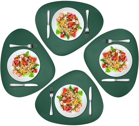 Cozy Life Modern Placemats Set of 4/6/8, Round Leather Placemats for Kitchen Dining Table, Heat Resist Easy to Clean Oval placemats(Green)