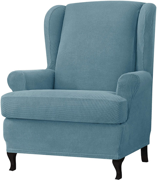 Stretch Wing Chair Sofa Slipcover 2-Piece with Elastic Bottom, Smoky Blue