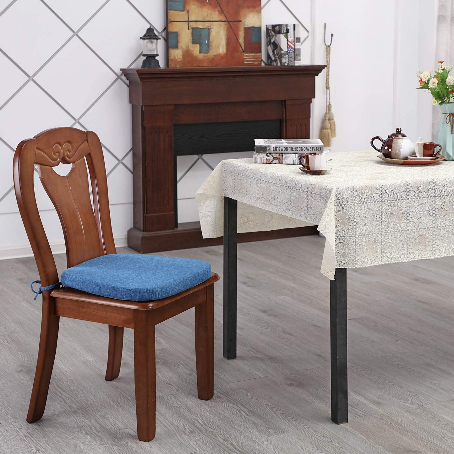 Chair Cushion with Ties for Dining Chairs(1/4/6/8 PCS, Blue)