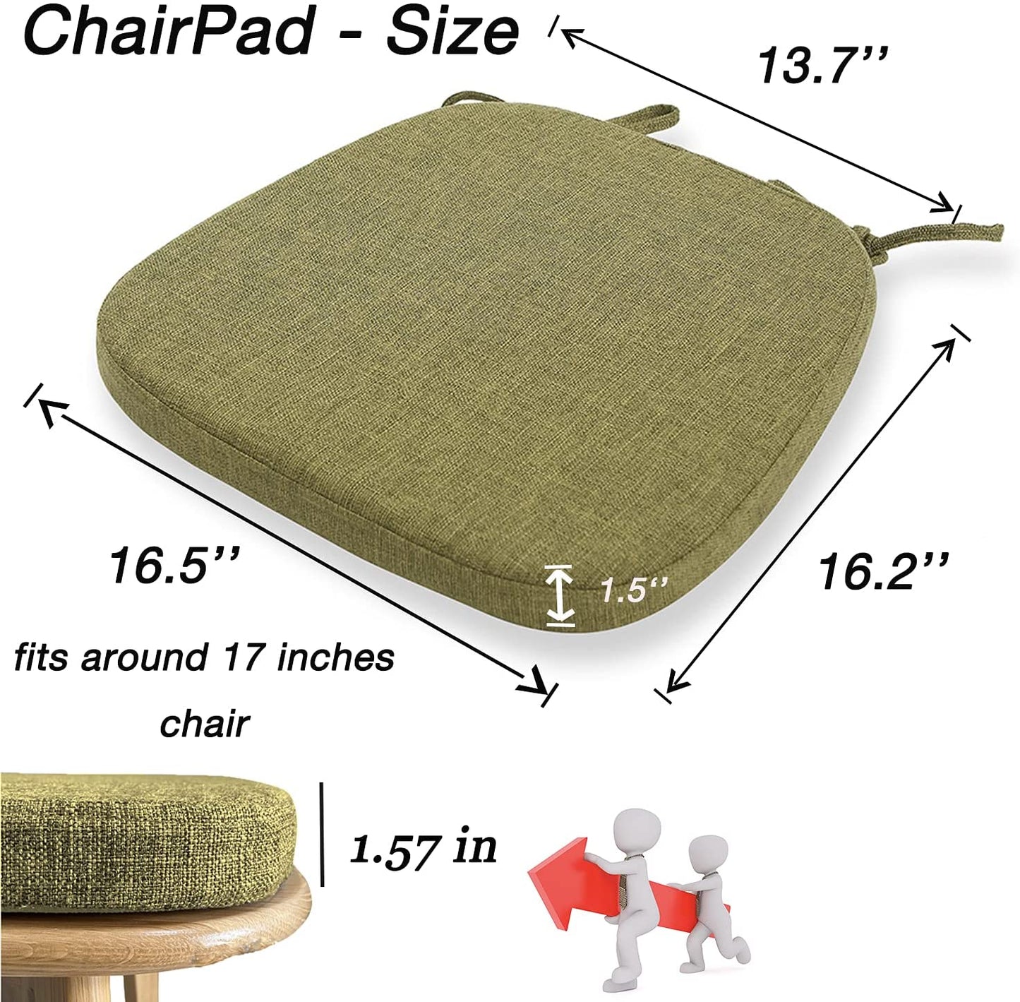 Chair Cushion with Ties for Dining Chairs (1/4/6/8 PCS, Green)