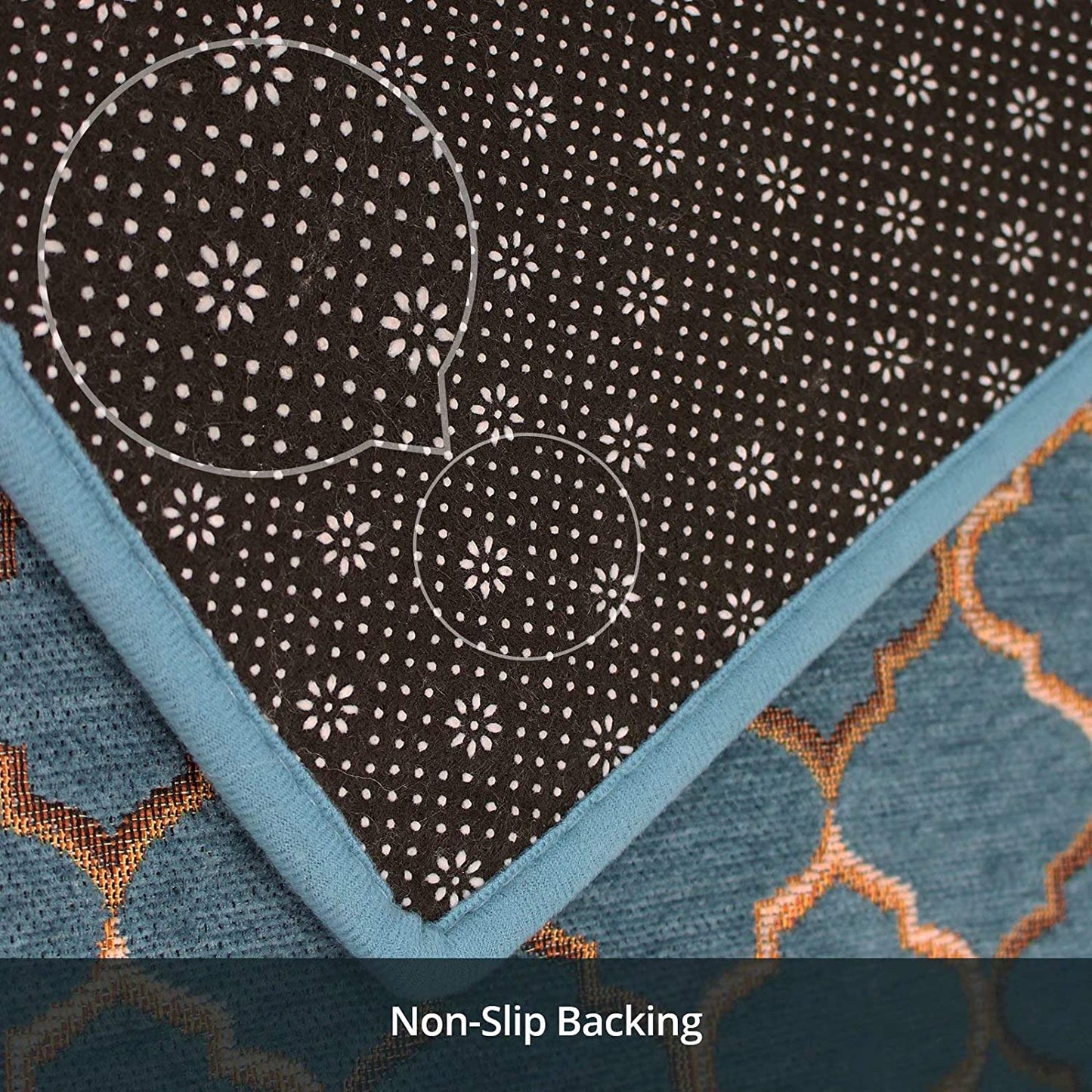 Kitchen Rugs 2 Piece Super Absorbent Non Slip Soft Boho Embroidered Rug Runner, Blue