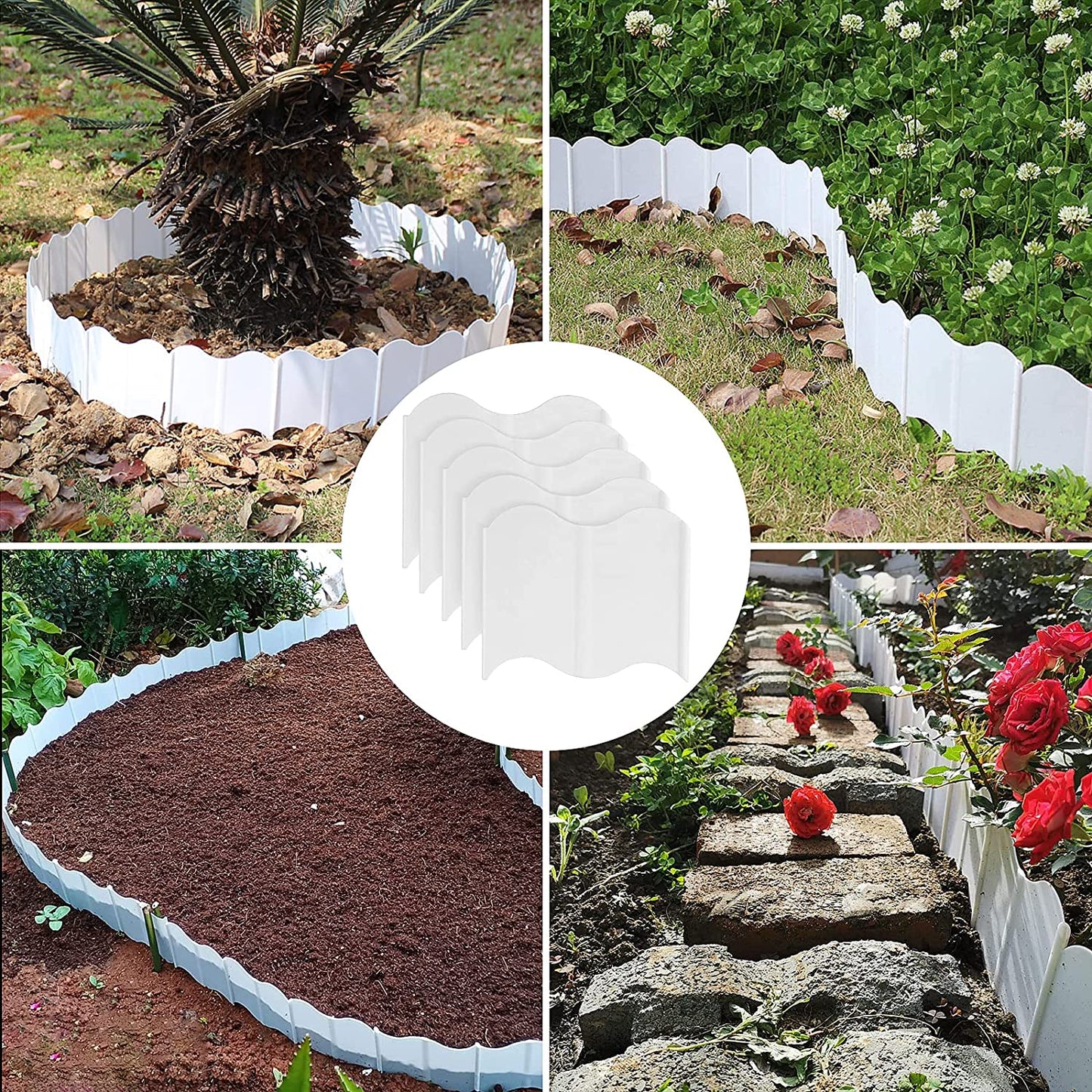 Garden Edging Border, 20PCS Landscape Edging, Plastic Lawn Garden Fence Edging, Decorative Garden Border Edging for DIY Outdoor Patio Yard(White)