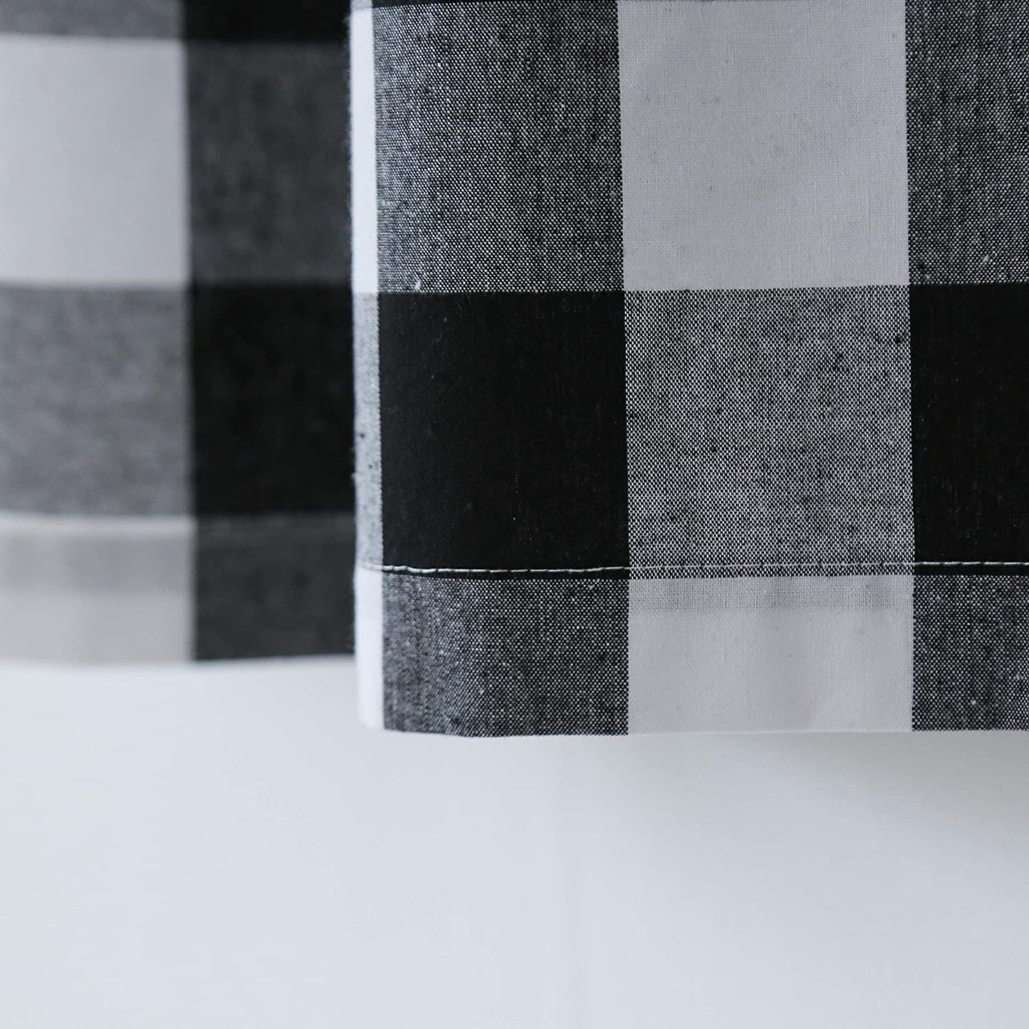 2 Pieces Country Farmhouse Plaid Gingham Curtain Panels- Black and White