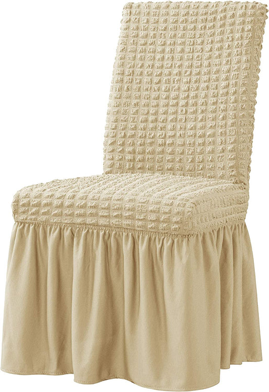 Stretchy Dining Room Chair Covers with Long Skirt, Suitable for families, parties, dirt resistant ,Set of 2/4/6/8 PCS,Light Yellow