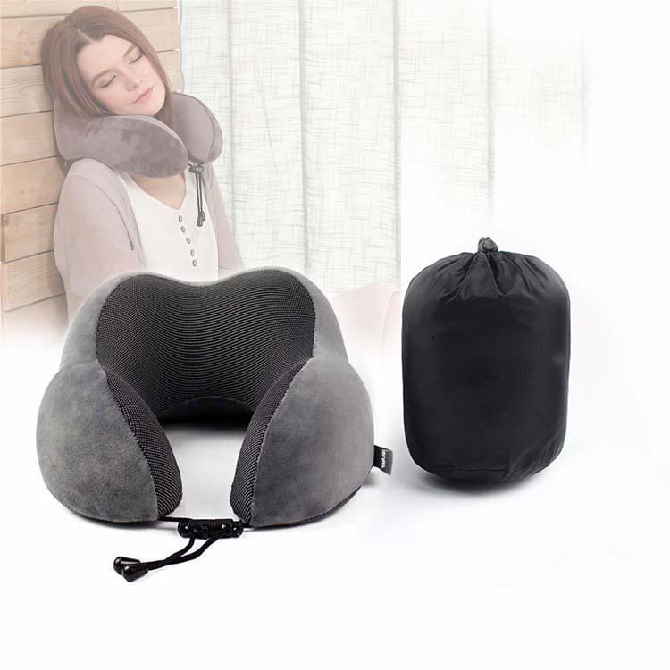 Travel Pillow 100% Pure Memory Foam Neck Pillow, Warm Velvet Cover - Machine Washable, Airplane Travel Kit with 3D Sleep Mask, Earplugs, and Luxury Bag,Grey