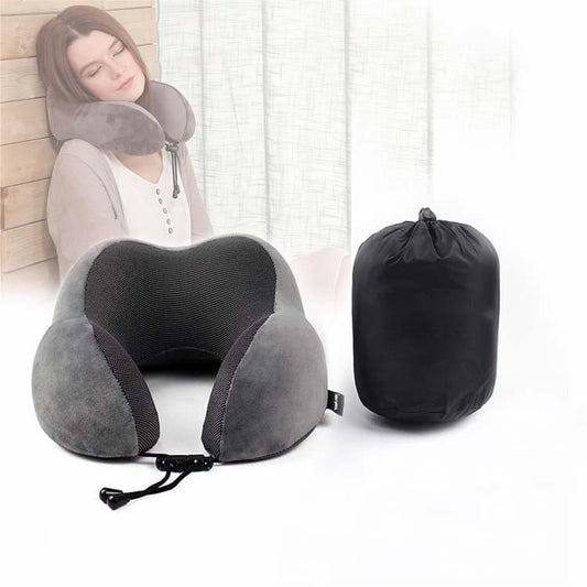 Travel Pillow 100% Pure Memory Foam Neck Pillow, Warm Velvet Cover - Machine Washable, Airplane Travel Kit with 3D Sleep Mask, Earplugs, and Luxury Bag,Grey