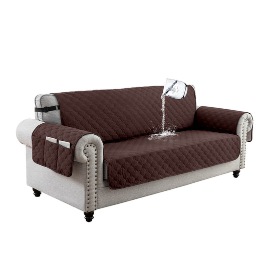 Sofa Slipcover Waterproof Couch Cover Non-Slip Sofa Cover for 1/2/3 Cushion Couch Seamless Whole Piece Fabric Furniture Protector for Pets Kids Children Dog Cat, Brown