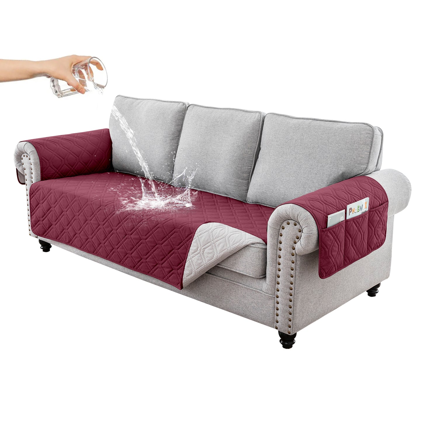 Recliner Sofa Cover Backless  for 1/2/3 Seater with Pocket, Slipcovers Reversible Washable Elastic Adjustable Strap for home,Red