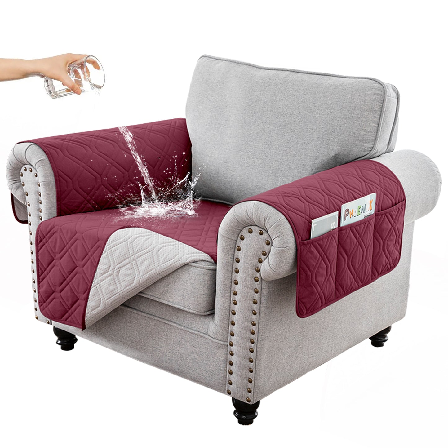 Recliner Sofa Cover Backless  for 1/2/3 Seater with Pocket, Slipcovers Reversible Washable Elastic Adjustable Strap for home,Red