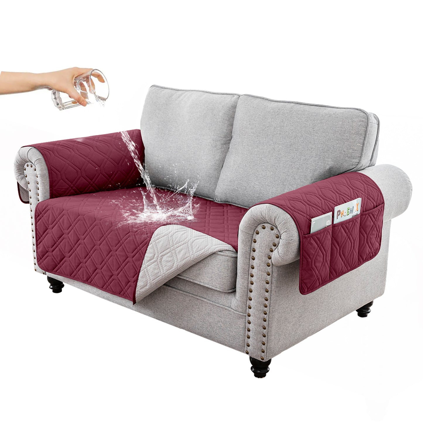 Recliner Sofa Cover Backless  for 1/2/3 Seater with Pocket, Slipcovers Reversible Washable Elastic Adjustable Strap for home,Red