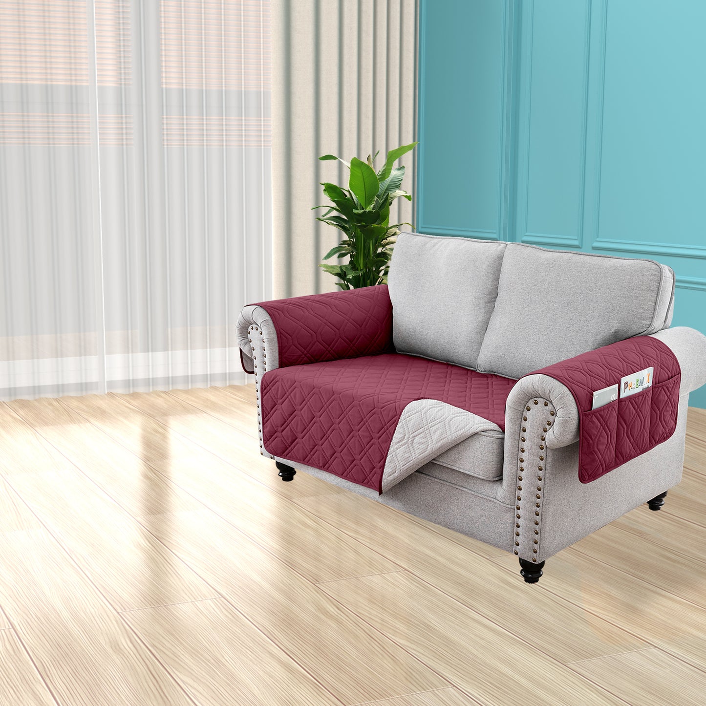 Recliner Sofa Cover Backless  for 1/2/3 Seater with Pocket, Slipcovers Reversible Washable Elastic Adjustable Strap for home,Red