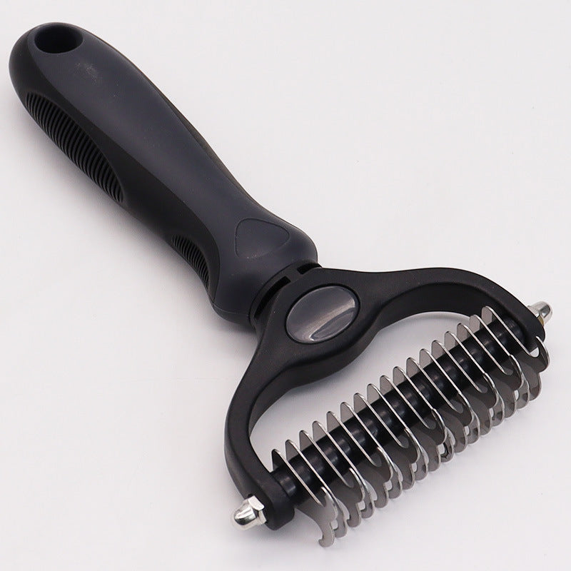 Pet Grooming Brush - Double Sided Shedding and Dematting Undercoat Rake Comb for Dogs and Cats,Extra Wide,Grey