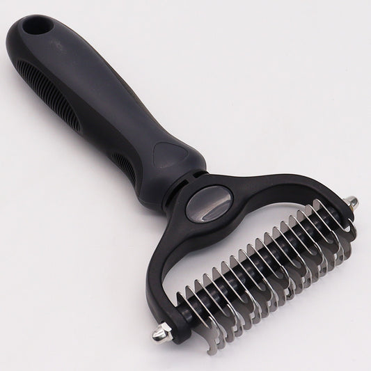 Pet Grooming Brush - Double Sided Shedding and Dematting Undercoat Rake Comb for Dogs and Cats,Extra Wide,Grey