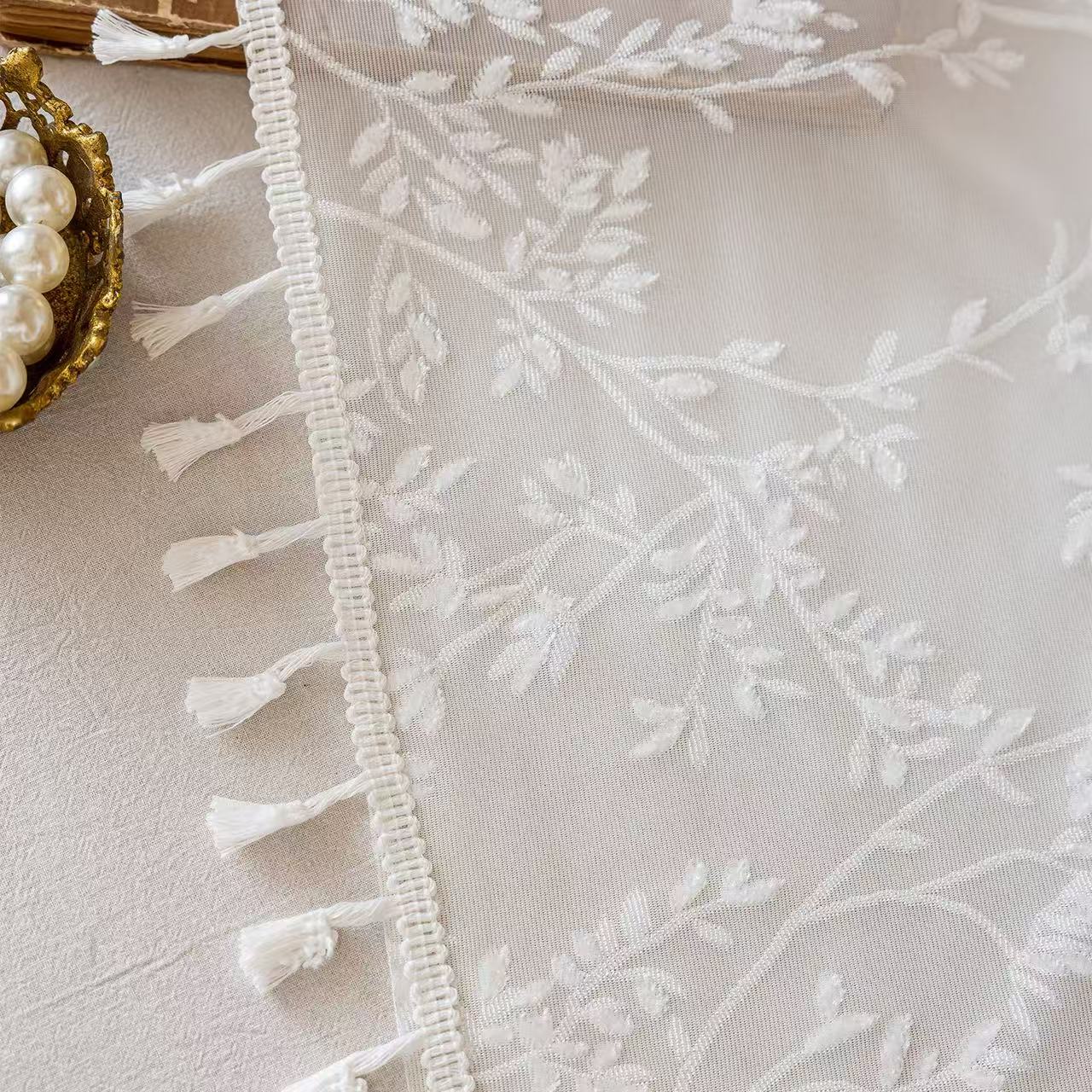 White Valances for Windows, Small Window Curtains for Living Room Bathroom Laundry Basement, Modern Rod Pocket Semi Sheer Jacquard Curtains