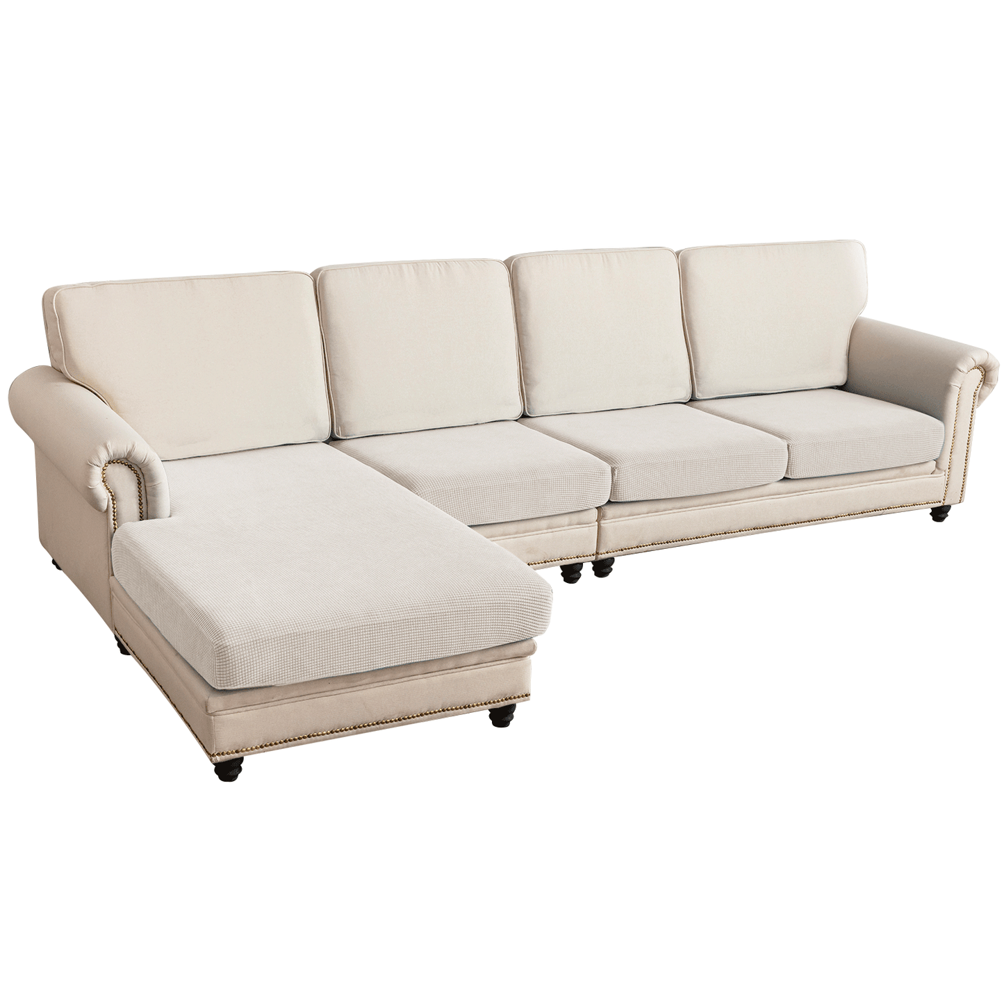 Sectional Couch Covers 4 Pieces Sofa Seat Cushion Covers L Shape Separate Cushion Couch Chaise Cover for Both Left/Right Sectional Couch (Large Sofa 3 Seater + 1 Chaise, Ivory)