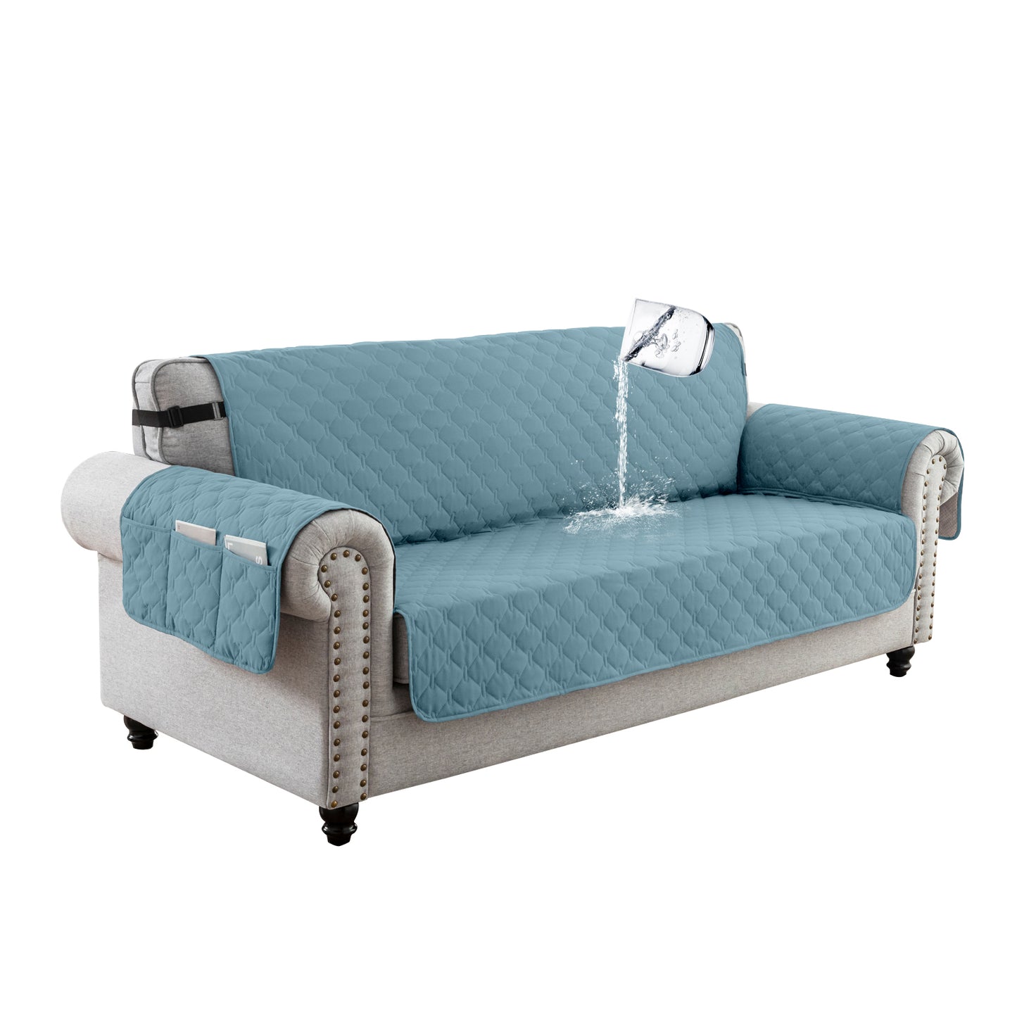 Sofa Slipcover Waterproof Couch Cover Non-Slip Sofa Cover for 1/2/3 Cushion Couch Seamless Whole Piece Fabric Furniture Protector for Pets Kids Children Dog Cat, Somke Blue