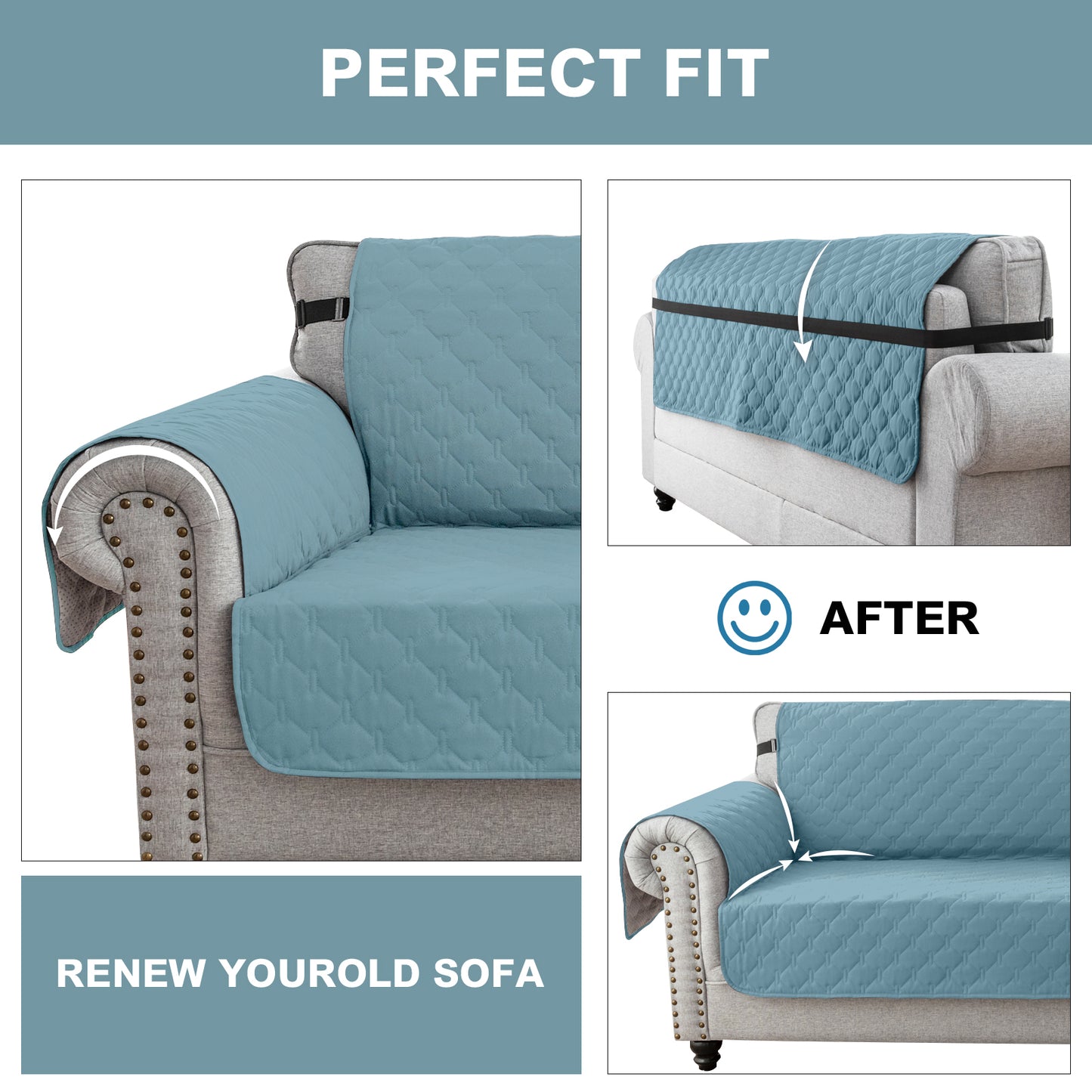 Sofa Slipcover Waterproof Couch Cover Non-Slip Sofa Cover for 1/2/3 Cushion Couch Seamless Whole Piece Fabric Furniture Protector for Pets Kids Children Dog Cat, Somke Blue