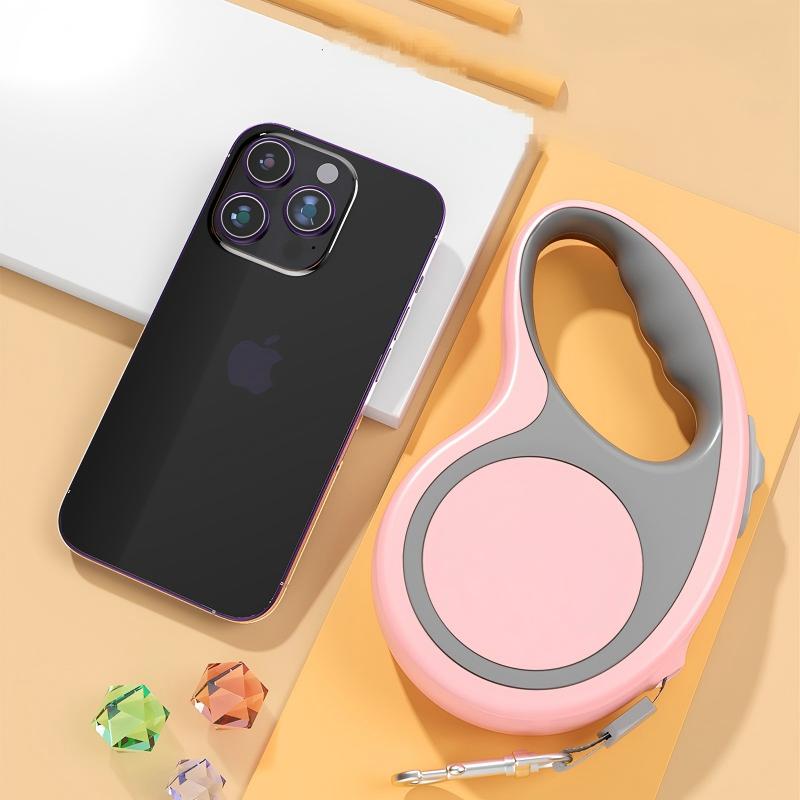360° Tangle-Free Retractable Dog Leash | 16 ft Strong Nylon Tape | One-Handed Brake, Pause, Lock,Pink
