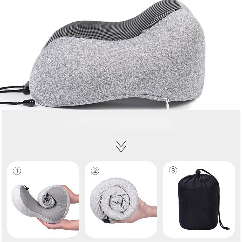 Travel Pillow 100% Pure Memory Foam Neck Pillow, Comfortable & Breathable Cover - Machine Washable, Airplane Travel Kit with 3D Sleep Mask, Earplugs, and Luxury Bag, Light Grey