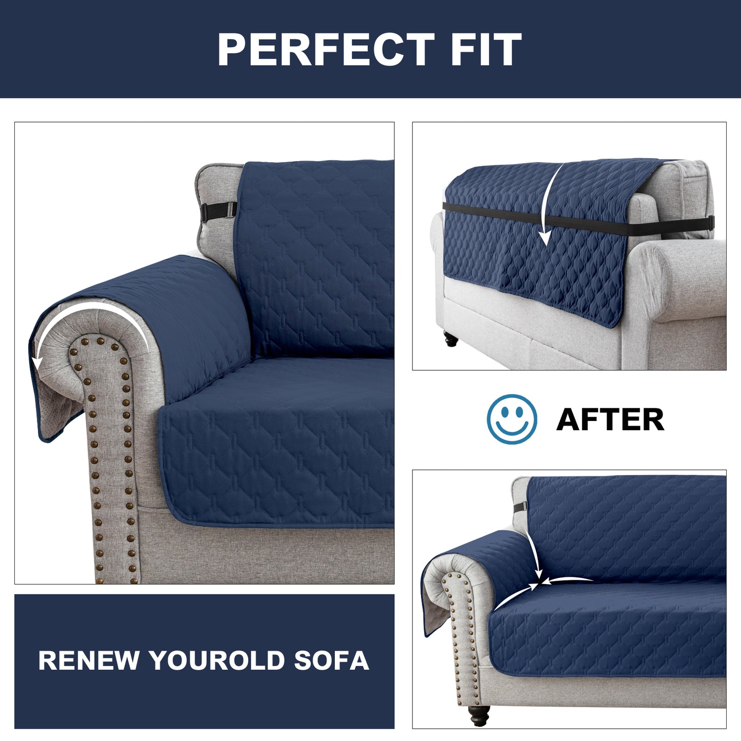 Sofa Slipcover Waterproof Couch Cover Non-Slip Sofa Cover for 1/2/3 Cushion Couch Seamless Whole Piece Fabric Furniture Protector for Pets Kids Children Dog Cat, Navy