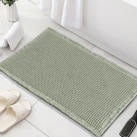 Waffle Bath Mat, Super Absorbent Non Slip Bath Mats for Bathroom Floor, Machine Washable Bathroom Rugs with Tassels,Ultra Soft,Sage