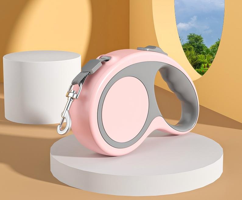 360° Tangle-Free Retractable Dog Leash | 16 ft Strong Nylon Tape | One-Handed Brake, Pause, Lock,Pink