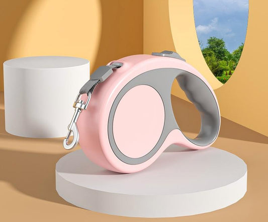 360° Tangle-Free Retractable Dog Leash | 16 ft Strong Nylon Tape | One-Handed Brake, Pause, Lock,Pink