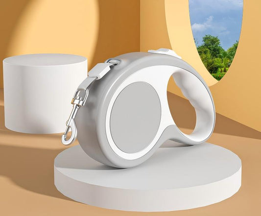 360° Tangle-Free Retractable Dog Leash | 16 ft Strong Nylon Tape | One-Handed Brake, Pause, Lock,Grey