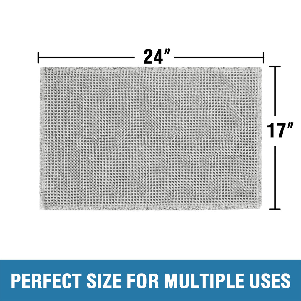 Waffle Bath Mat, Super Absorbent Non Slip Bath Mats for Bathroom Floor, Machine Washable Bathroom Rugs with Tassels,Ultra Soft,Grey