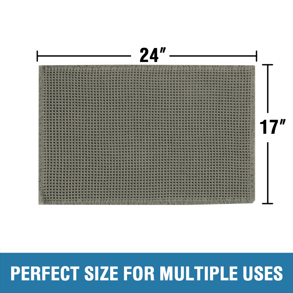 Waffle Bath Mat, Super Absorbent Non Slip Bath Mats for Bathroom Floor, Machine Washable Bathroom Rugs with Tassels,Ultra Soft,Olive