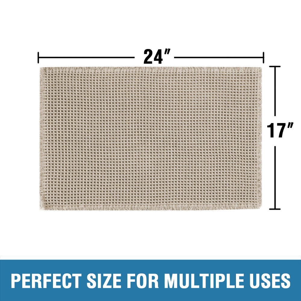 Waffle Bath Mat, Super Absorbent Non Slip Bath Mats for Bathroom Floor, Machine Washable Bathroom Rugs with Tassels,Ultra Soft,Brown