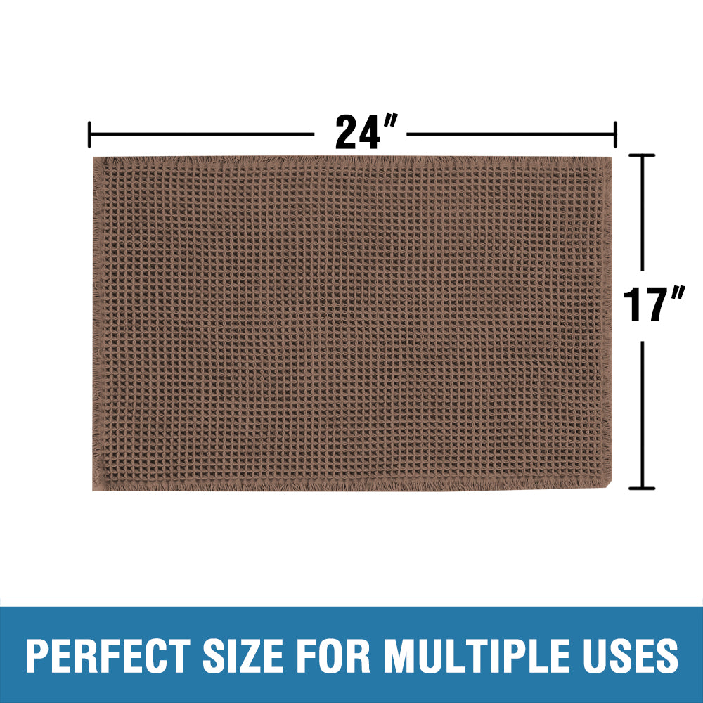 Waffle Bath Mat, Super Absorbent Non Slip Bath Mats for Bathroom Floor, Machine Washable Bathroom Rugs with Tassels,Ultra Soft,Coffee