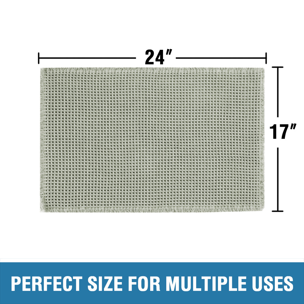 Waffle Bath Mat, Super Absorbent Non Slip Bath Mats for Bathroom Floor, Machine Washable Bathroom Rugs with Tassels,Ultra Soft,Sage