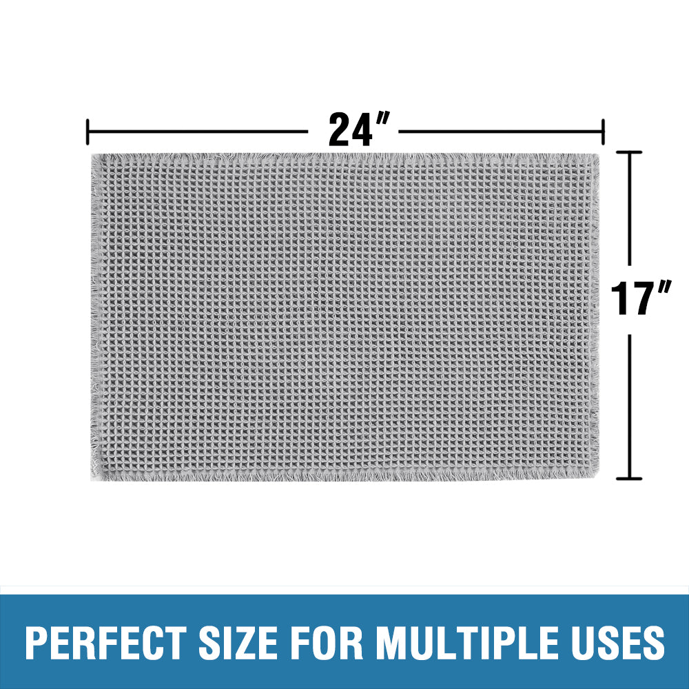 Waffle Bath Mat, Super Absorbent Non Slip Bath Mats for Bathroom Floor, Machine Washable Bathroom Rugs with Tassels,Ultra Soft,Smog