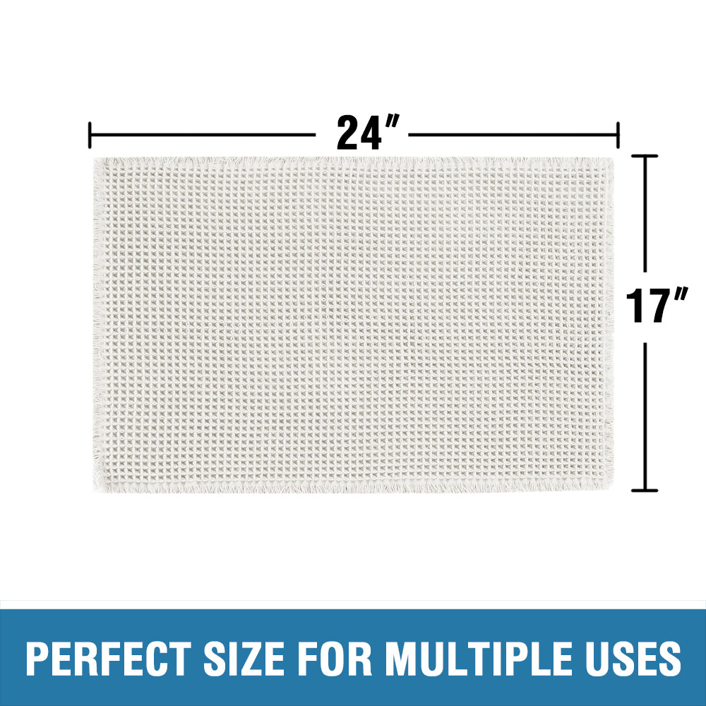 Waffle Bath Mat, Super Absorbent Non Slip Bath Mats for Bathroom Floor, Machine Washable Bathroom Rugs with Tassels,Ultra Soft,White