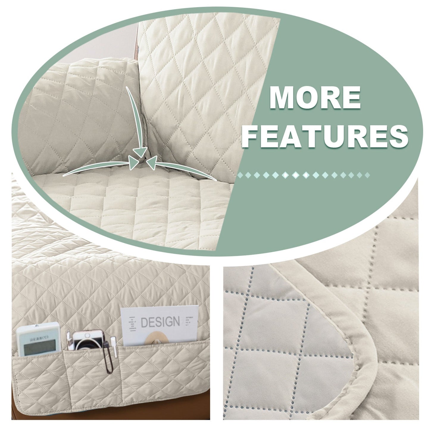 Recliner Sofa Cover with Pocket, Slipcovers Reversible Washable Elastic Adjustable Strap for home(2 Seater,Ivory White)