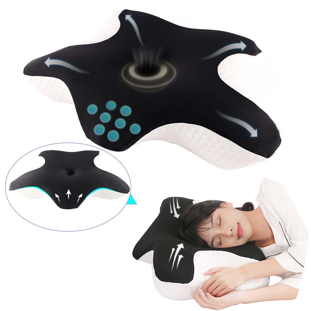 Cervical Pillow for Neck and Shoulder,Contour Memory Foam Pillow,Ergonomic Neck Support Pillow for Side Back Stomach Sleepers with Pillowcase,Black