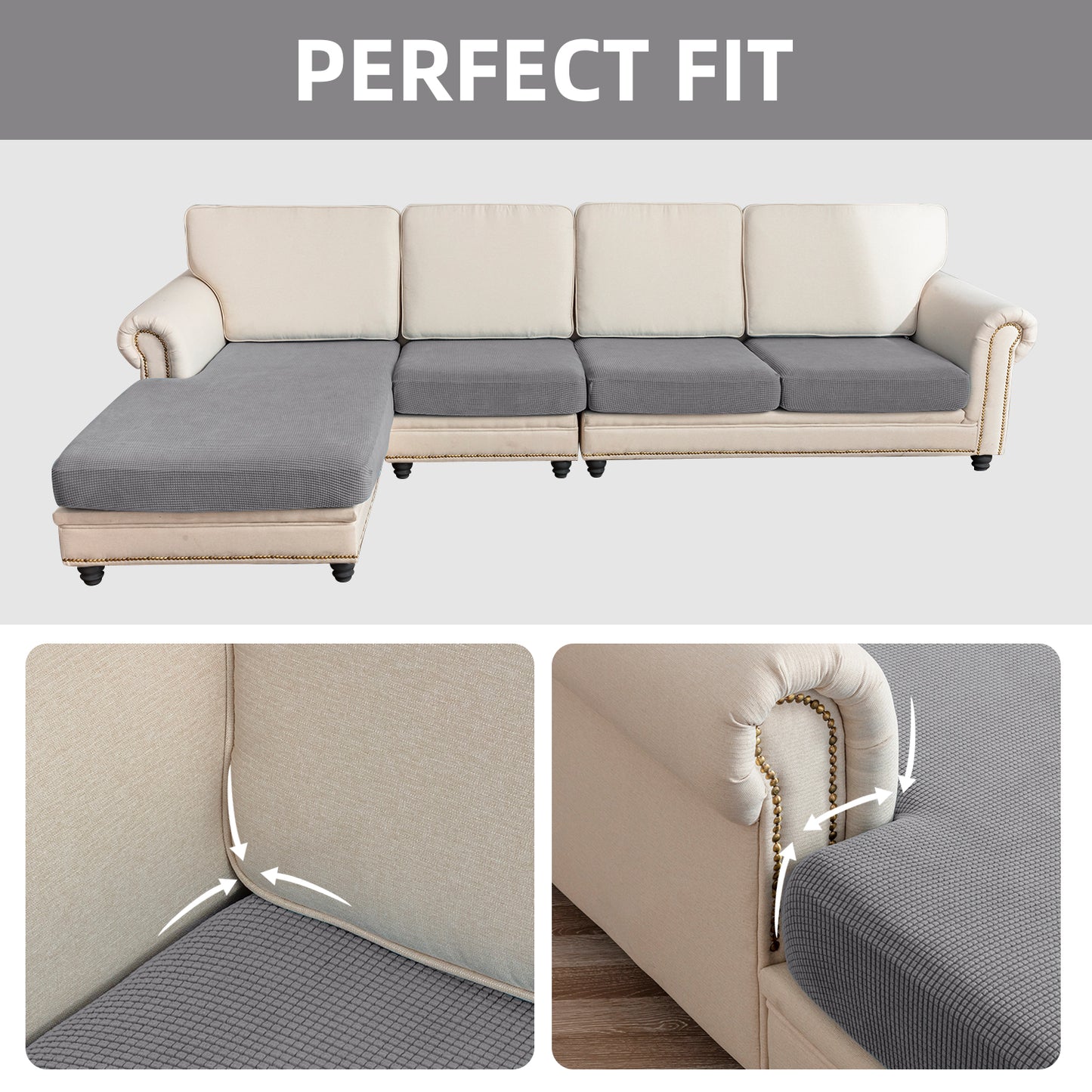 Sectional Couch Covers 4 Pieces Sofa Seat Cushion Covers L Shape Separate Cushion Couch Chaise Cover for Both Left/Right Sectional Couch (Large Sofa 3 Seater + 1 Chaise, Dove Grey)