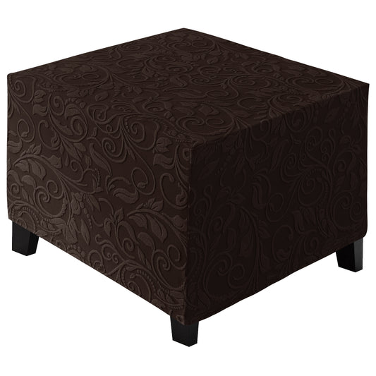 Stretch Square Ottoman Cover Jacquard Embroidery  Folding Storage Stool Furniture Protector Soft Rectangle slipcover with Elastic Bottom,Chocolate