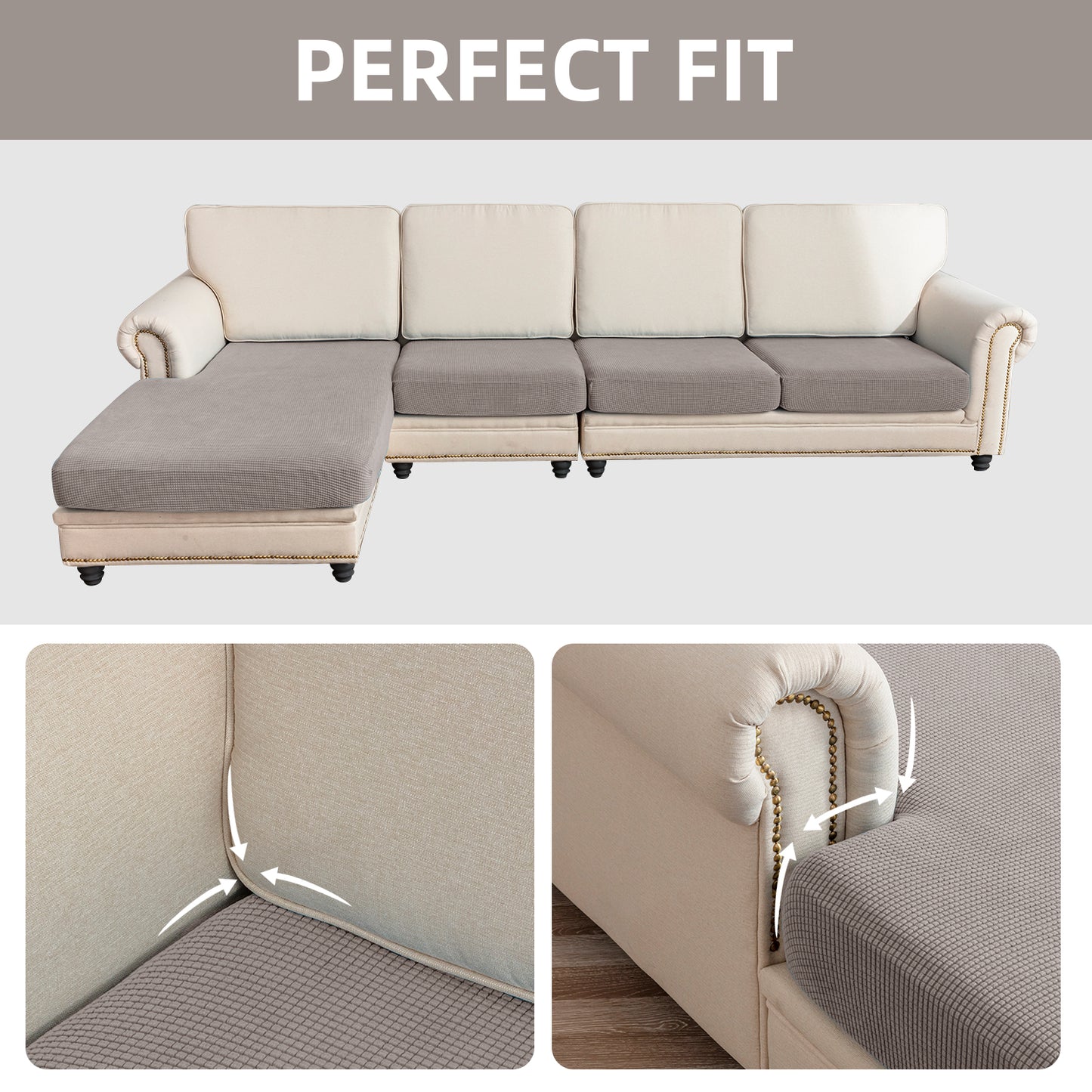 Sectional Couch Covers 4 Pieces Sofa Seat Cushion Covers L Shape Separate Cushion Couch Chaise Cover for Both Left/Right Sectional Couch (Large Sofa 3 Seater + 1 Chaise, Taupe)