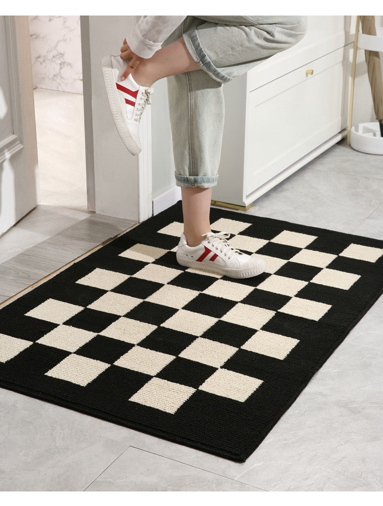 Indoor Outdoor Doormat Front Door Rug Non Slip Welcome Doormats for Entryway, White and Black