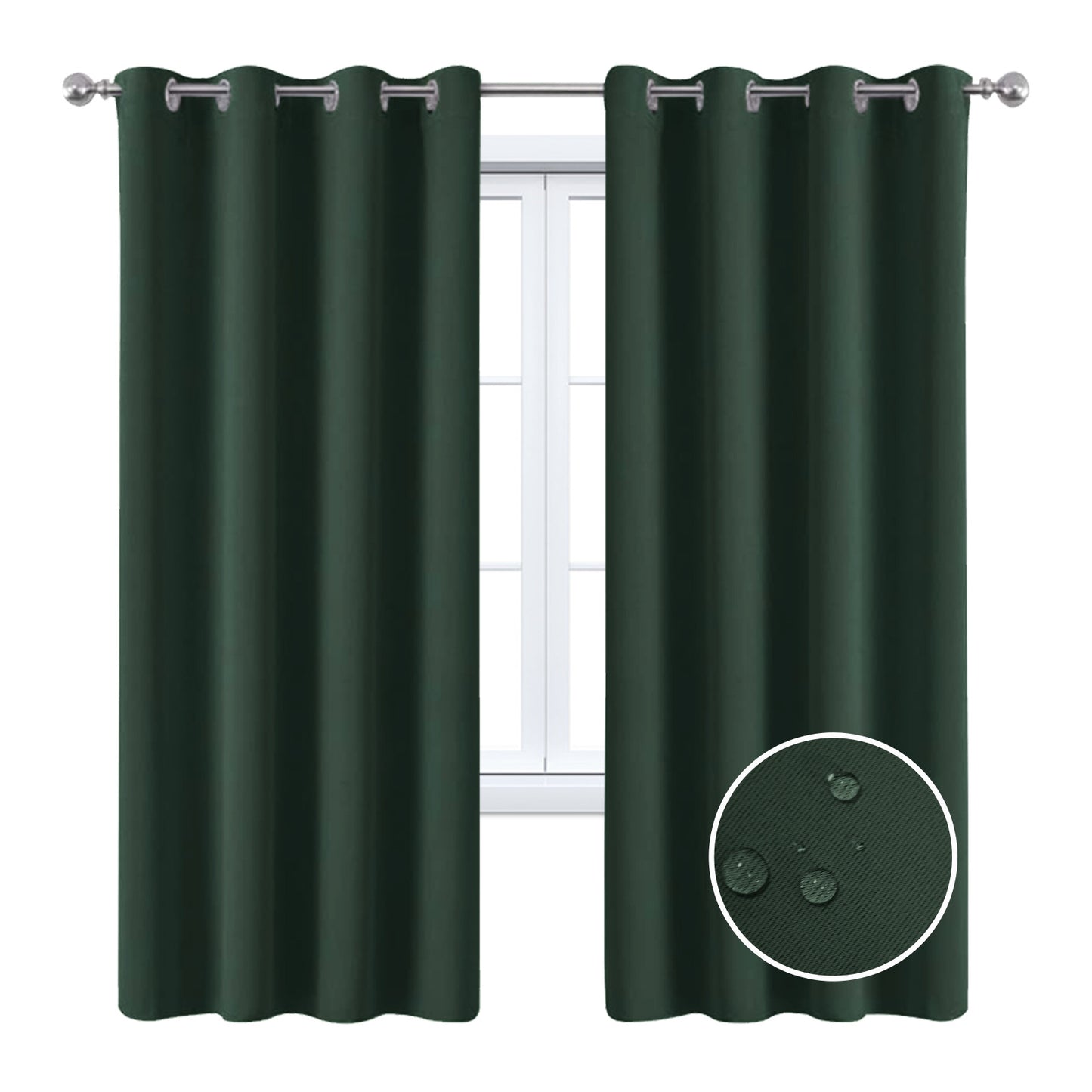 2 Pieces Solid Indoor/Outdoor Light Filtering,Waterproof Grommet Top Curtain Panel, Drak Green