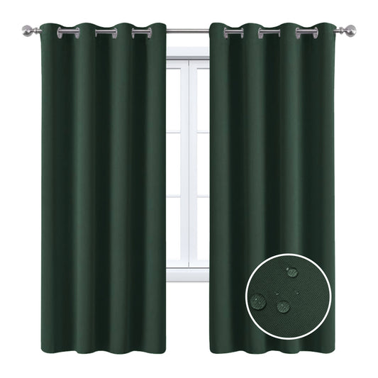 2 Pieces Solid Indoor/Outdoor Light Filtering,Waterproof Grommet Top Curtain Panel, Drak Green