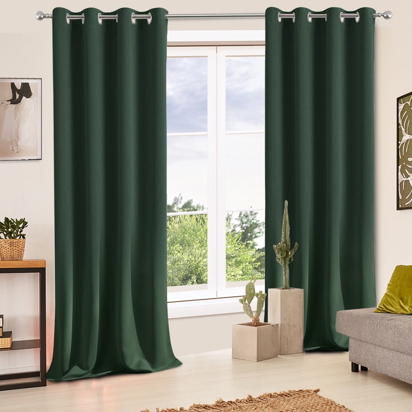2 Pieces Solid Indoor/Outdoor Light Filtering,Waterproof Grommet Top Curtain Panel, Drak Green