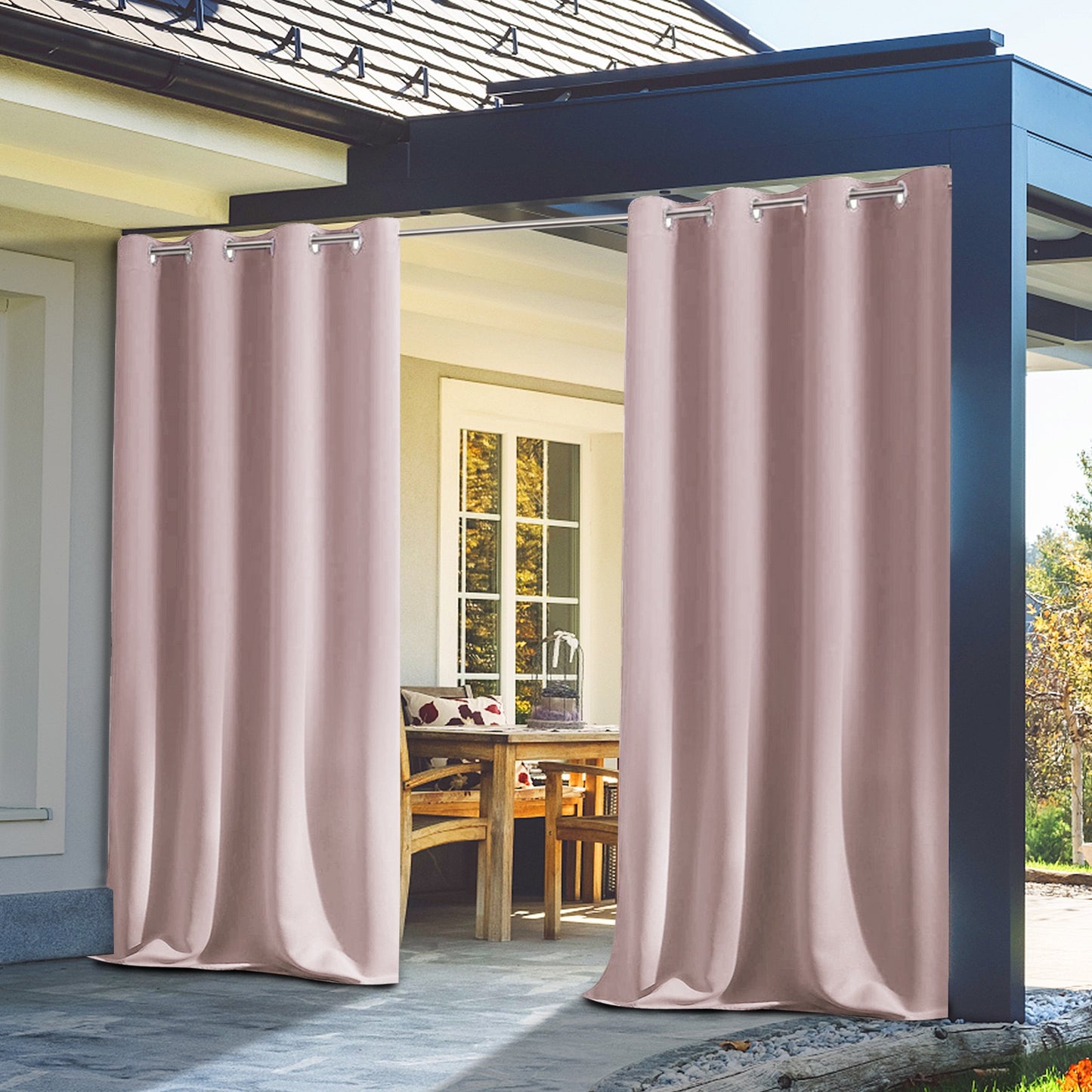 2 Pieces Solid Indoor/Outdoor Light Filtering,Waterproof Grommet Top Curtain Panel,Red Bean