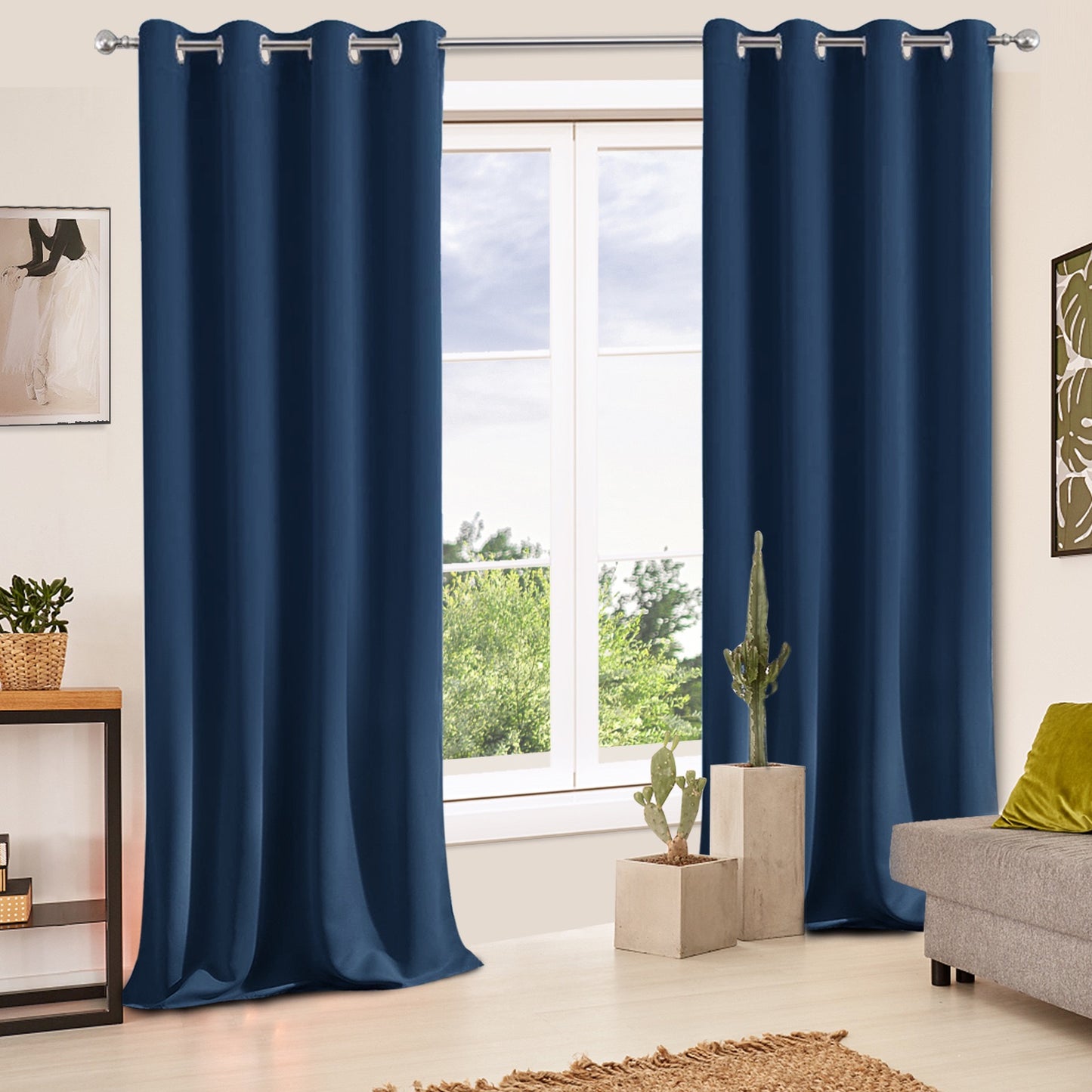 2 Pieces Solid Indoor/Outdoor Light Filtering,Waterproof Grommet Top Curtain Panel,Navy